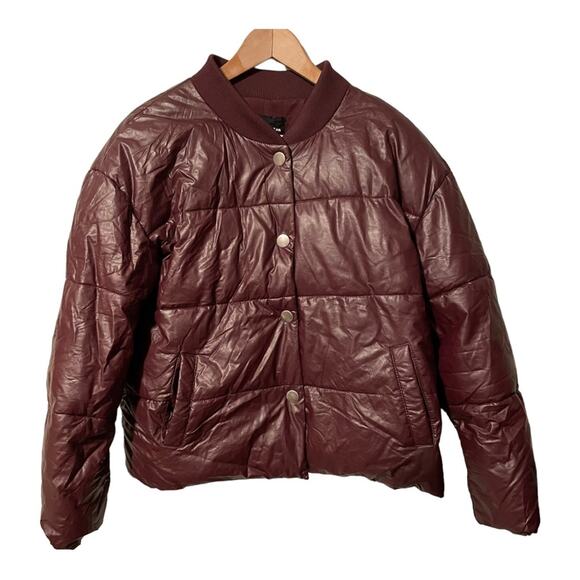 Who What Wear Purple Eggplant Vegan Leather Puffer Bubble Jacket Large - Picture 2 of 9